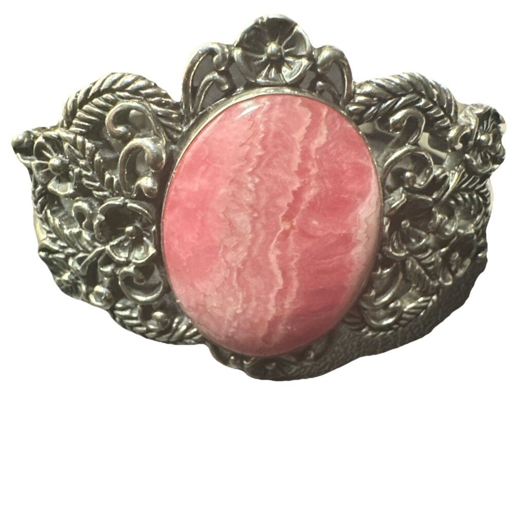 Carolyn Pollack Sterling Silver Natural Rhodochrosite Floral Cuff Bracelet